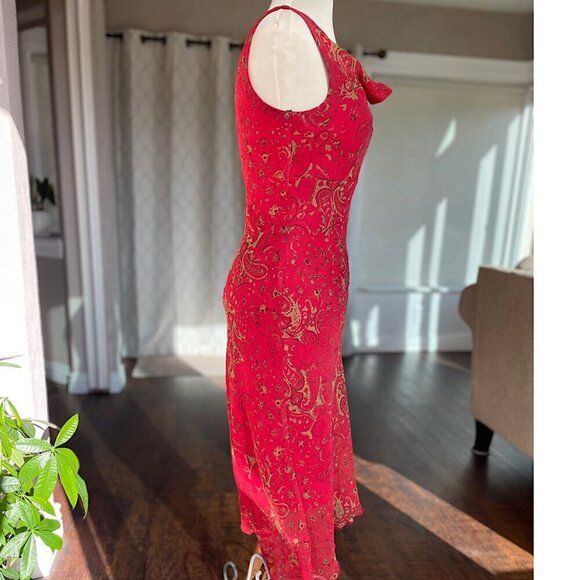 B. Darlin Red Cowl Neck Sleeveless Asymmetrical Hemline Paisley Dress, Size 5/6 - Picture 3 of 9